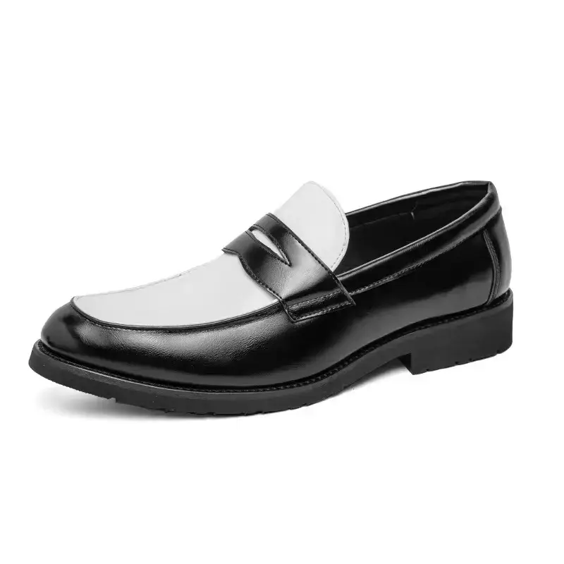 Men Leather Slip-On Casual Shoes Classic Style Comfortable Loafers - Black, White - EU 42
