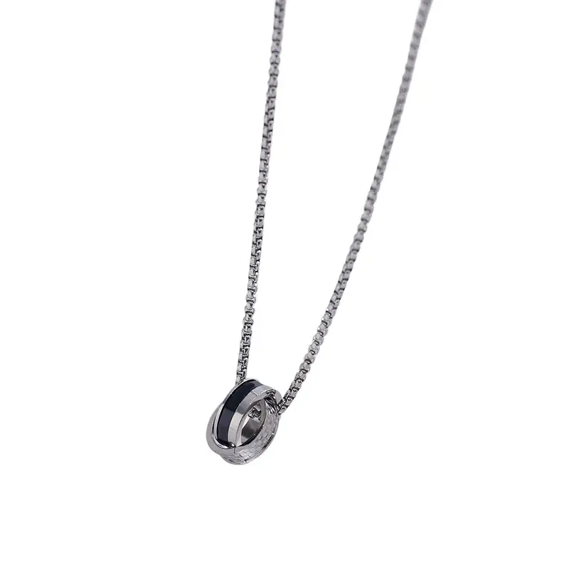 Luxury Men's Stainless Steel Zircon Pendant Necklace with Box Chain